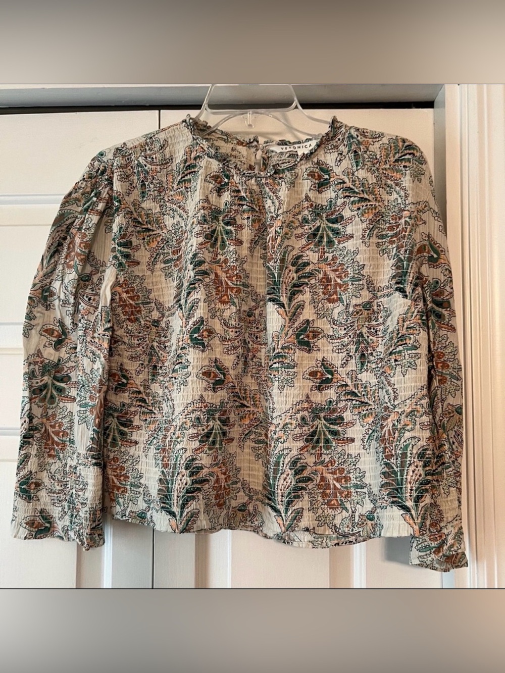 Veronica Beard Kali Smocked Floral Mock Neck Top Blouse FLAW 2 RTR EUC #2131